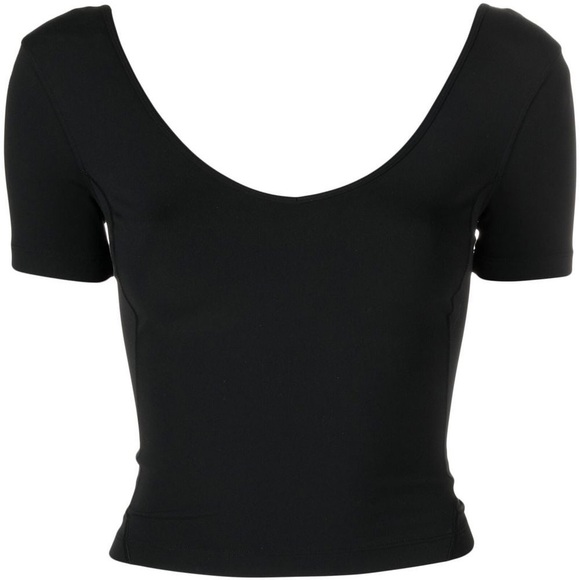 lululemon athletica Tops - Lululemon Athletica Scoop Back Cropped T-Shirt Top Black Sz 12
